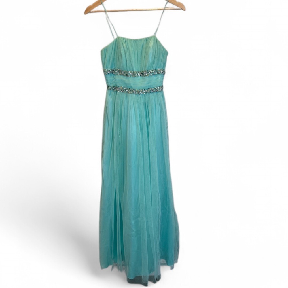 Morgan & Co‎ Turquoise Green Strapless Formal Prom Dress Juniors Sz 1/2 Sequin